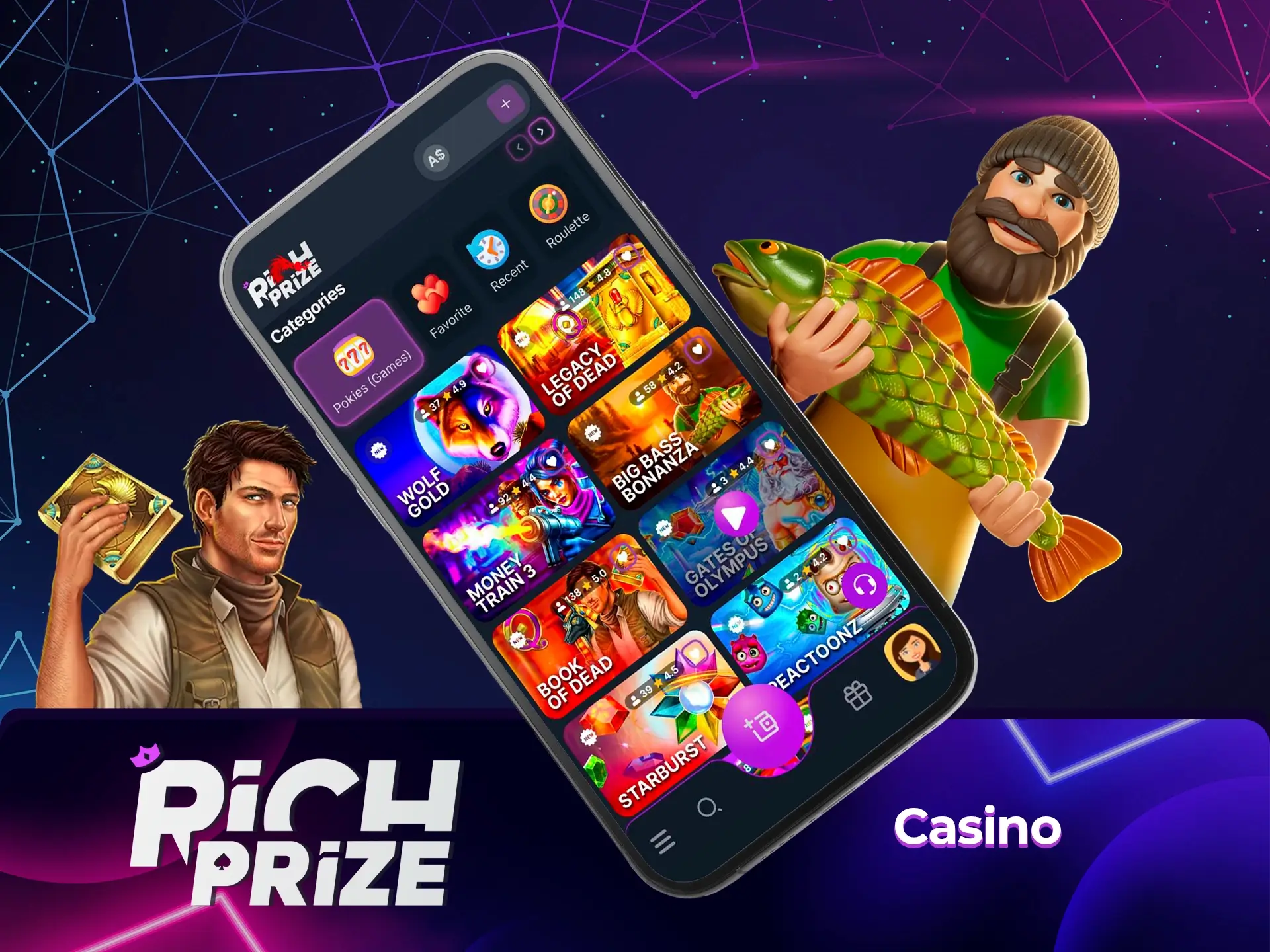 Play the most popular and famous slot games from Richprize Casino using the mobile app.