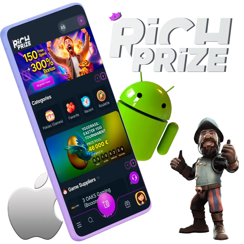 Use the mobile app to play slots games from Richprize Casino.