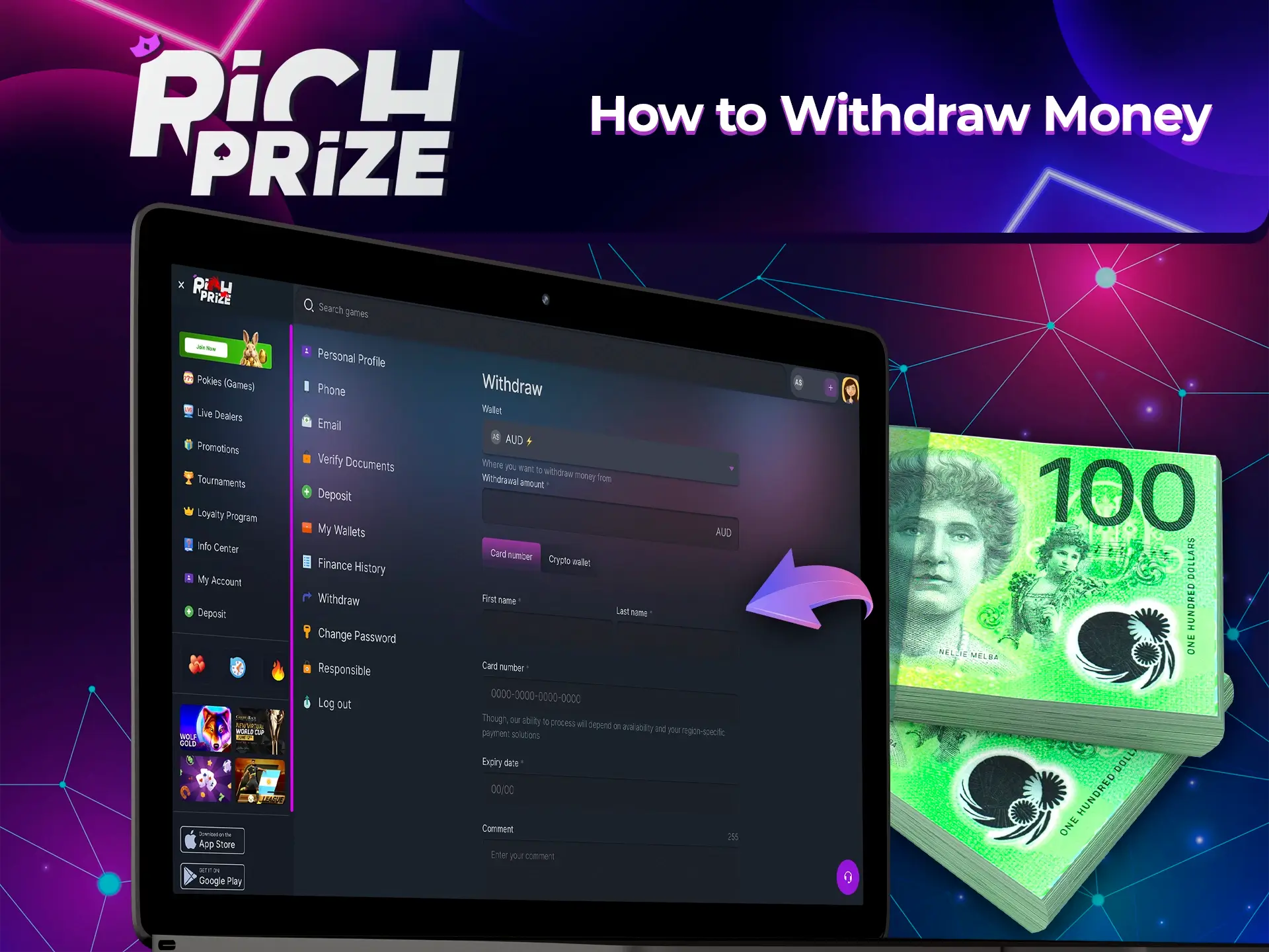 Withdraw your winnings from Richprize Casino in a way that is profitable for you.