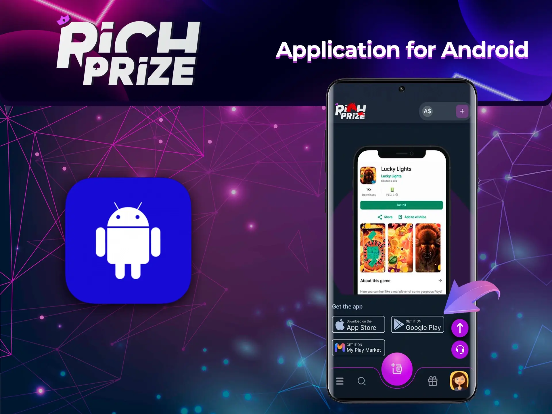 Use the Richprize mobile app for Android devices and enjoy superb graphics in your favourite slots.