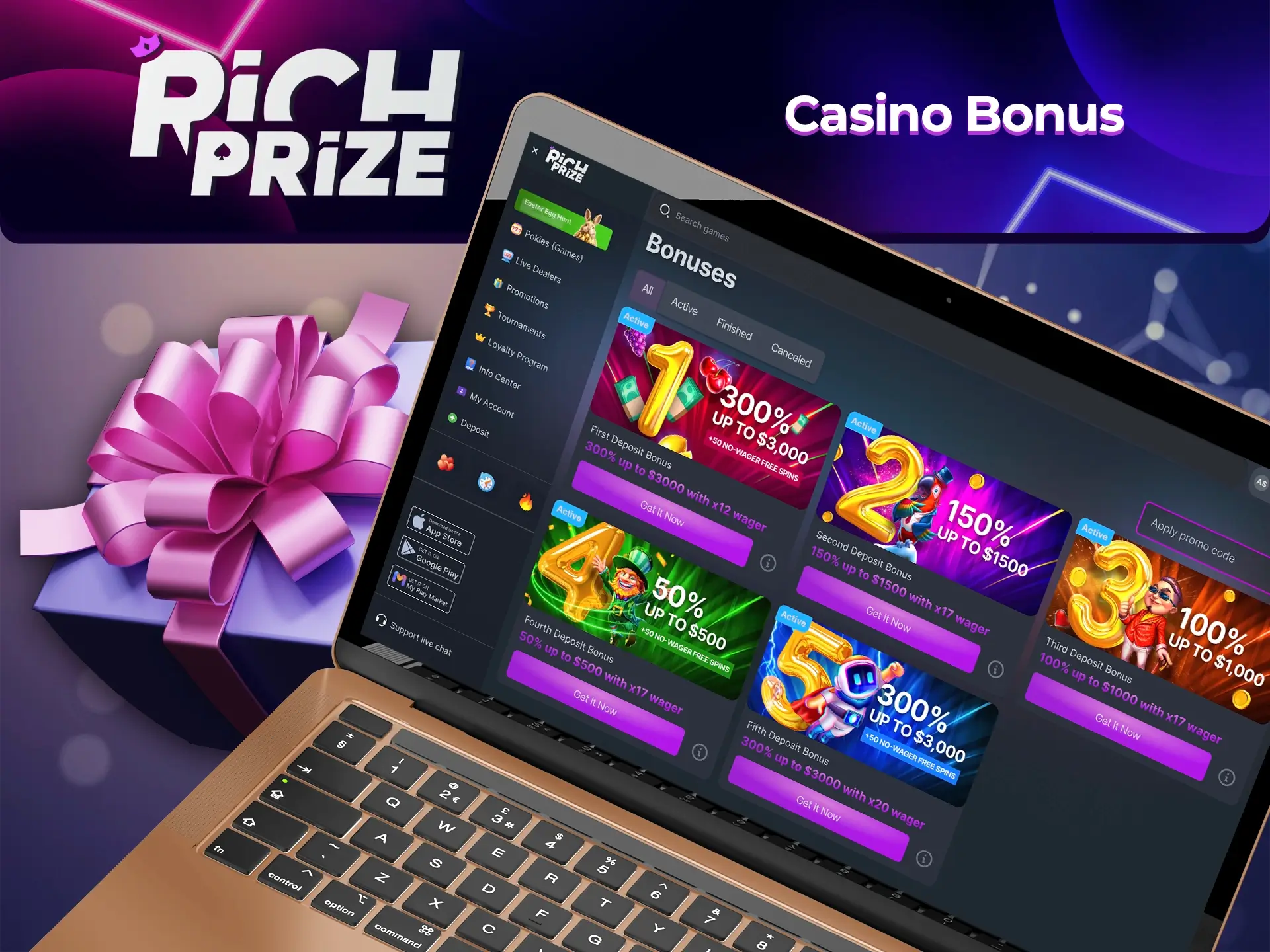 Take advantage of Richprize Casino's welcome bonus to boost your first deposit and win big.