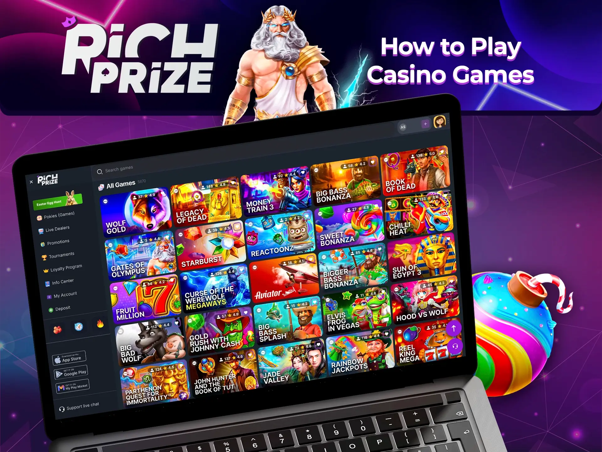 Log in to your account and immerse yourself in the world of gambling from Richprize Casino.