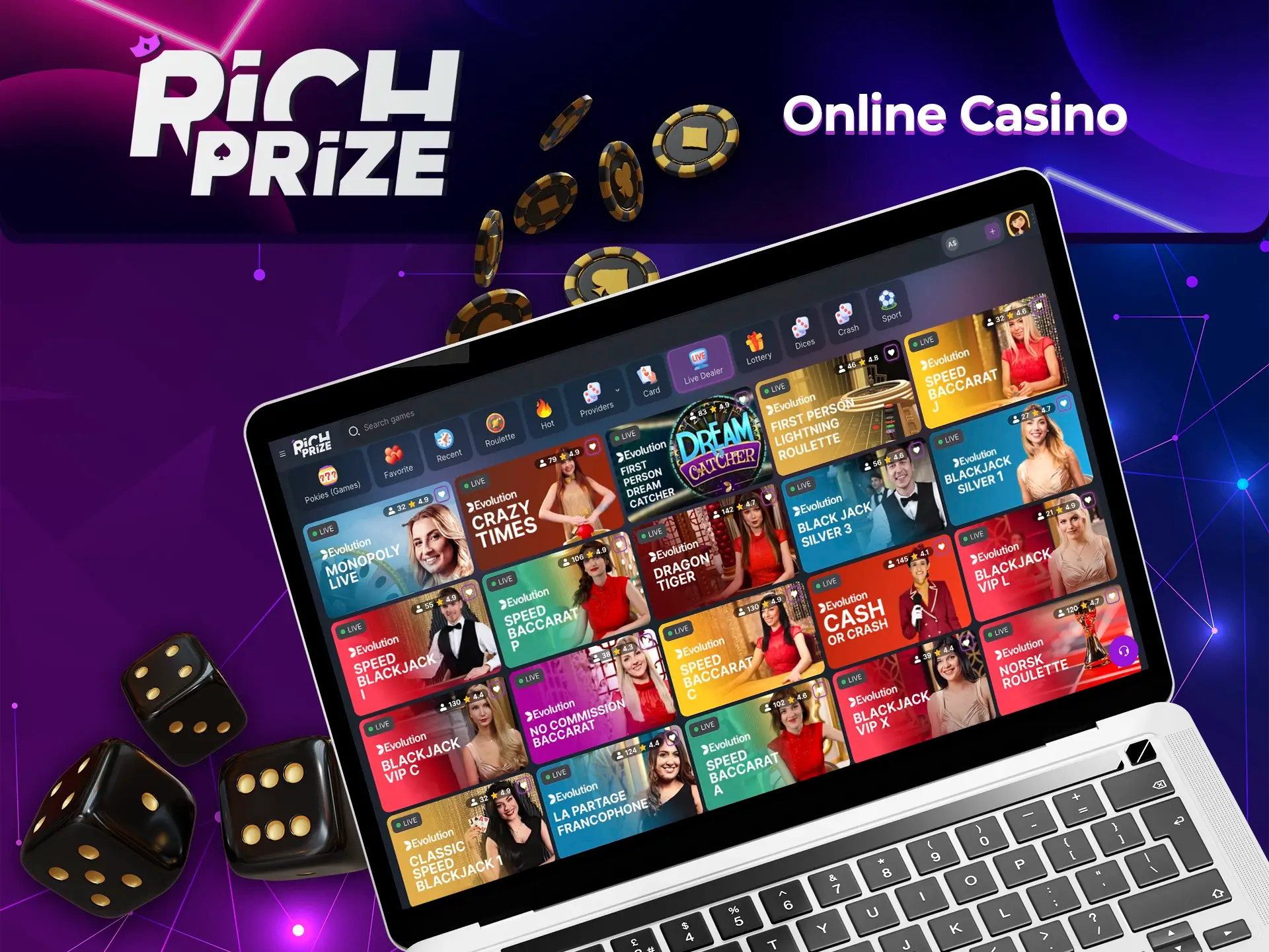 The wide range of games presented at Richprize Casino will not let any gambling lover get bored.