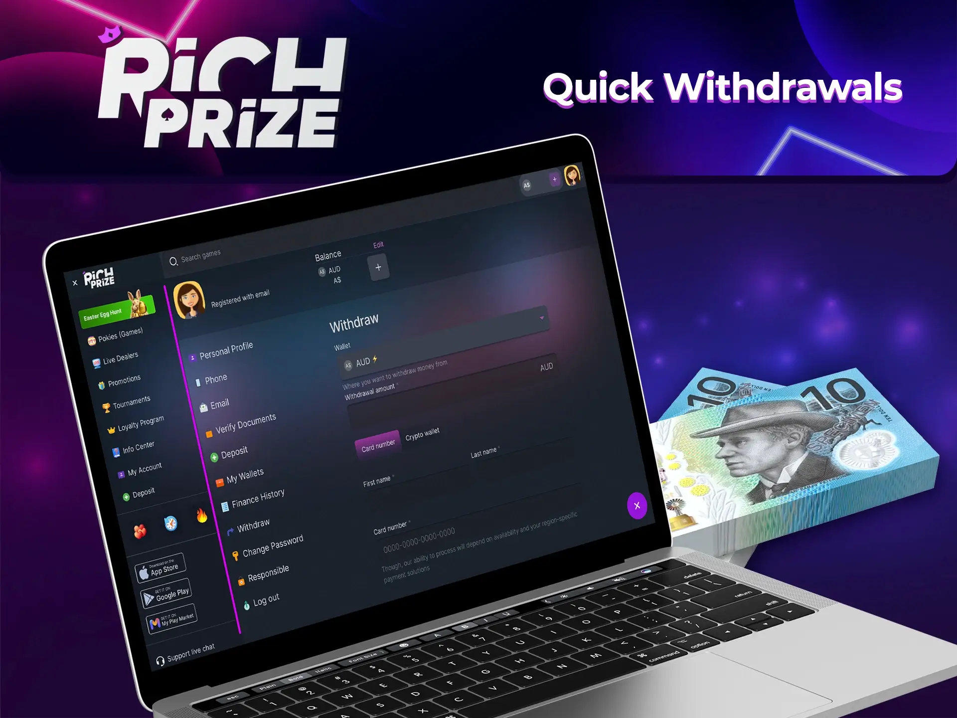 Richprize Casino offers an instant and wide range of withdrawal options.