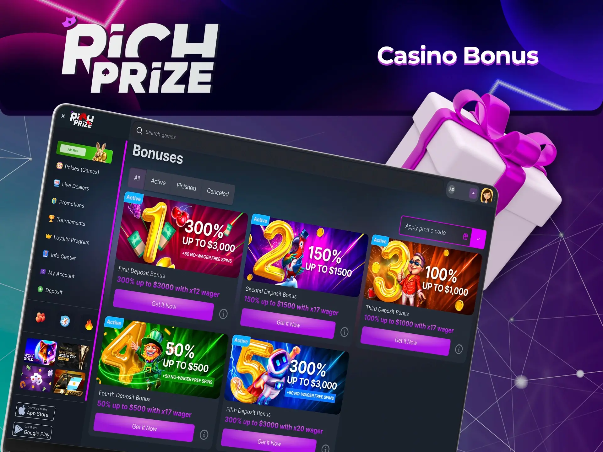 Don't forget to take advantage of Richprize's welcome bonus as soon as you register your account.