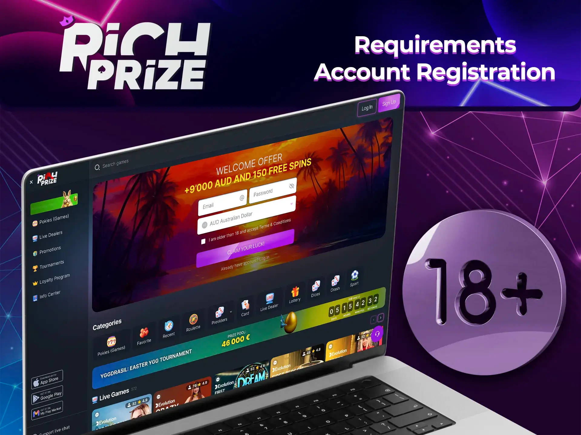 Explore all the details you need to sign up for an account at Richprize Casino.