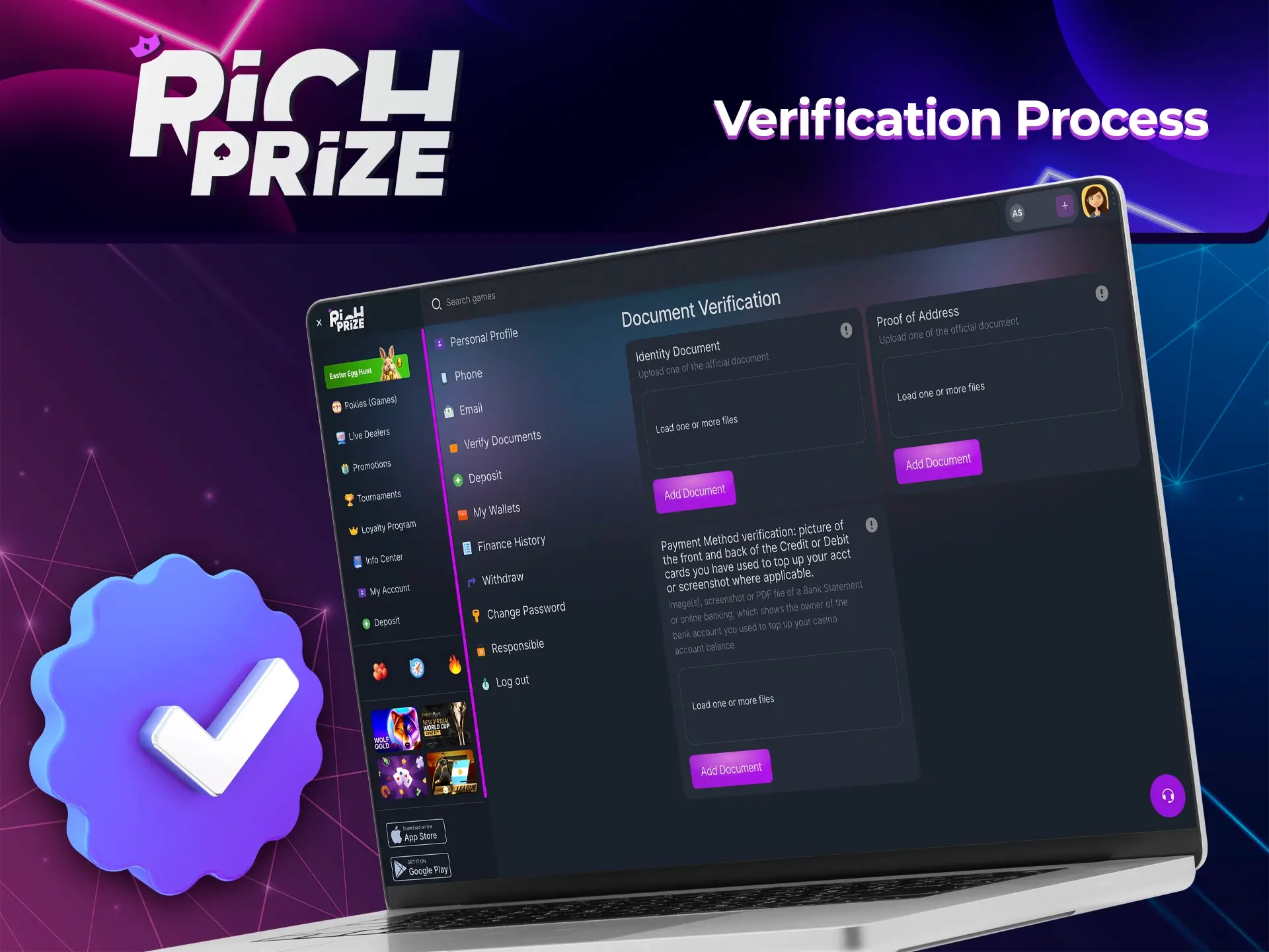 Be sure to confirm your personal account to gain full access to the Richprize site features.